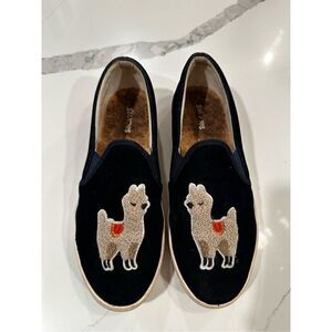 Soludos Anthropologie Navy Velour Velvet and Llama Slip-on Shoes Women’s Sz 9